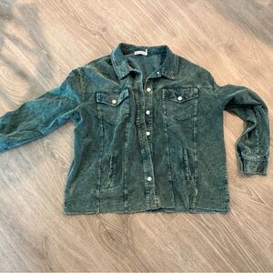 Green Blakeley 1X Corduroy Jacket Shacket Raw Edge